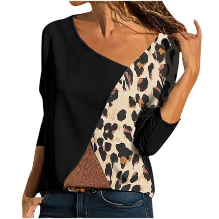 Dam Långärmad V-ringad T-shirt T-shirt Lös Casual Pullover Swea