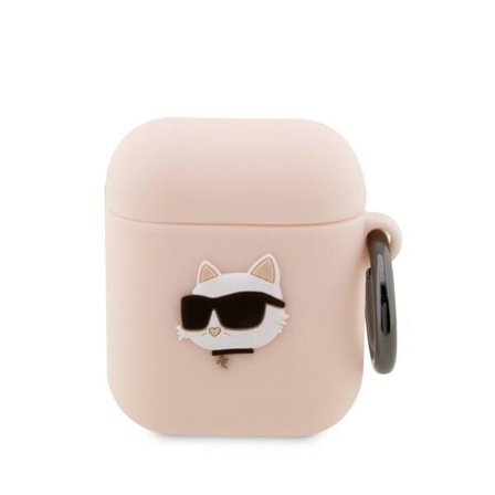 Karl Lagerfeld KLA2RUNCHP AirPods 1/2 suojus vaaleanpunainen Silikoni Choupette 3D -päähine