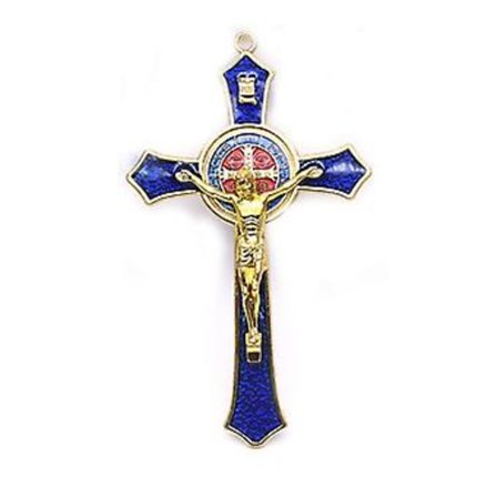 Vintage Metall Håndholdt Kors Krusifiks Jesus Hellig Religiøs Utskåret Kristus Blå( )