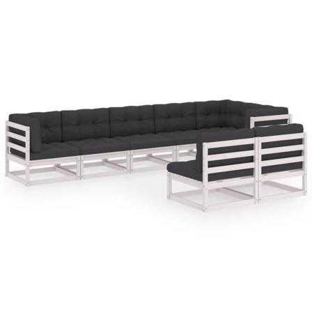 Vidaxl Loungegrupp Med Dynor 8 Delar Massiv Furu Vit