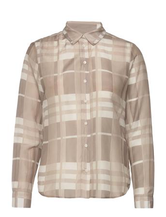 D1. Reg Cot Silk Check Shirt Langermet Skjorte Beige GANT