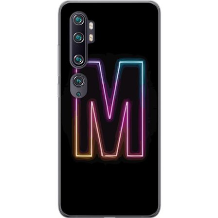 Kompatibel Mobilcover til Xiaomi Xiaomi Mi Note 10 Neonbogstav M med farveskiftende lyseffekt mod sort baggrund, moderne minimalistisk typografi med s