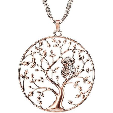 Lång Halsband För Kvinnor, Livets Träd Med Uggla Hänge Halsband För Flickor Halsband Med Kristallkedja Halsband