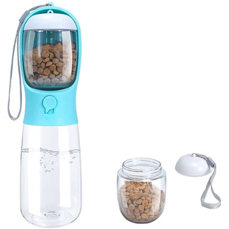 Vattenflaska för hund, stor hundvattenflaska med 19 oz kapacitet, bärbar för promenader med matbehållare (blå)