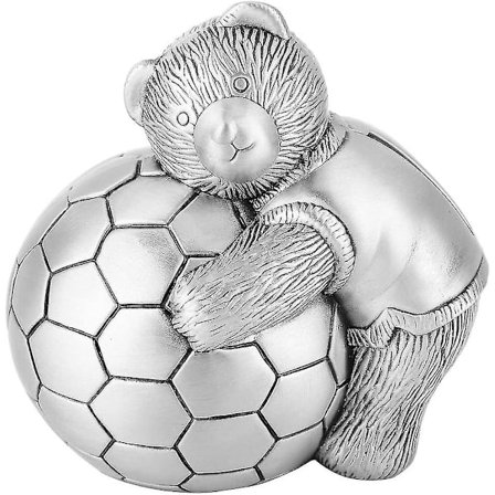 Metal Møntbøsse, Lille Bjørn Med Fodbold Sparegris Mønt Opsparingskrukke Hjemmeindretning Gave Til Børn Drenge Piger (1 stk, Sølv)