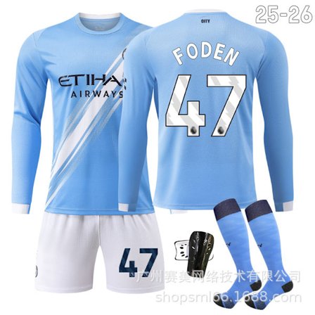 25-26 Manchester City Hjemmebanetrøje Langærmet Sæt (med strømper) NO.47 FODEN[GKS} NO.47 FODEN{EFY}