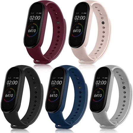 5-pack sportband för Mi Band 4-band & Mi Band 3-band, mjuk silikon (svart/marinblå/grå/vinröd/rosa sand)