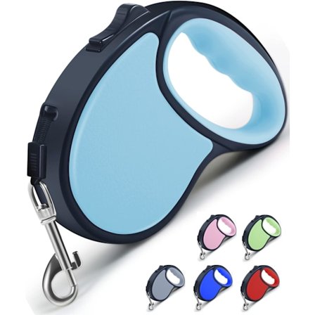 Rulleline til Hund, 5M/16FT Udtrækkelig Hundesnor 360° Filtringsfri Glat & Holdbar Nylon Tape med Anti-Slip Håndtag, Enhåndsbremse til Små Hunde