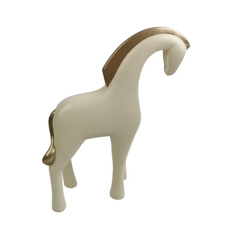 Dekorativ polyresin hest, beige guld, 19x6x23cm