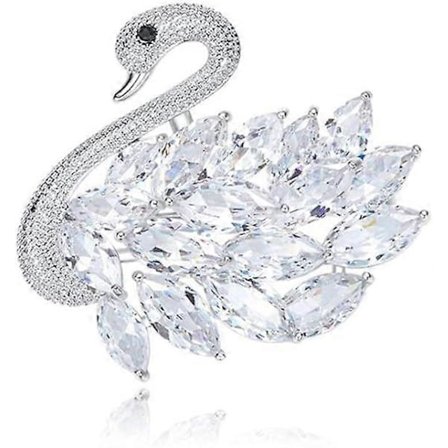 Svane-brosje for kvinner, damer, mamma, sølvhvitt gullbelagt brosje med kubisk zirkonia, julegave til mor, luksuriøst smykke til bryllup og fest, P