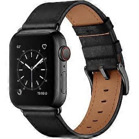 Kompatibel med Apple Watch Band 41mm 40mm 38mm, Äkta Läderband Ersättningsrem Kompatibel med Apple Watch Series 7/6/5/4/3/2/1/SE, Svart Band