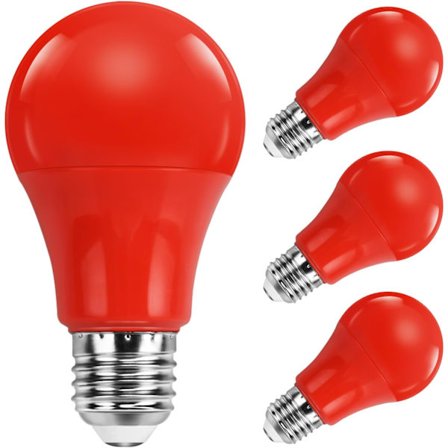 Röd LED-lampa E27 A60/ 9W, E27 Röd LED-lampa motsvarande 9,0W glödlampa, E27 Röd lampa för dekoration hemmafest, 4-pack