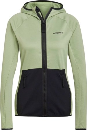 Adidas Women's Terrex Tech Flooce Light Hooded Hiking Jacket Women Mid layer tops Green XS