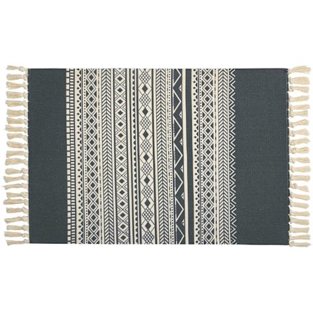 Bomullsmatta, Geometrisk Tryckt Bomullsmatta med Pompom, Boho Köksmatta Maskintvättbar Matta Handvävd Fransad Bomullsmatta för Tvättstuga Veranda Härd