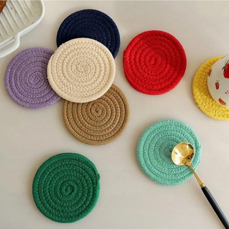 Woven Coasters Cup Cotton Thread Slip Insulation Pad Cup Mat Hot Drink Holder Mug Stand Home Table Decorations Kitchen Accessory