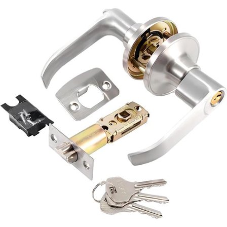 Låshandtag med nycklar, dörrhandtag med låsfunktion, säkerhetsdörrlås - silver