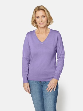 BRANDTEX - Strik Med V-hals - Lilla