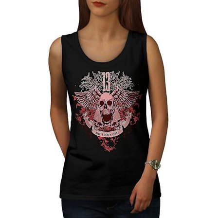 13 The Lucky One Skull Women Blacktank Top | Wellcoda