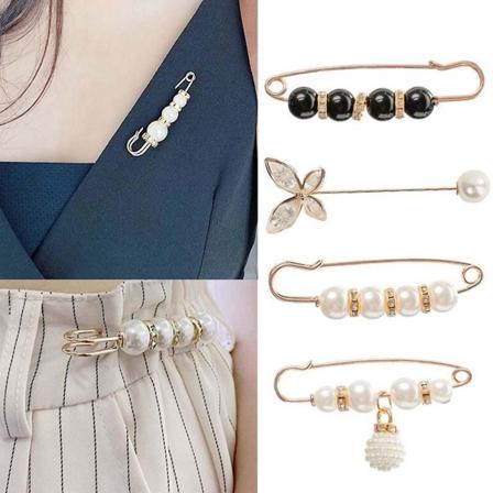 4 stk Anti-lys Perle Brosje Elegant Diamant-innsatt Nål Midje Spenne A
