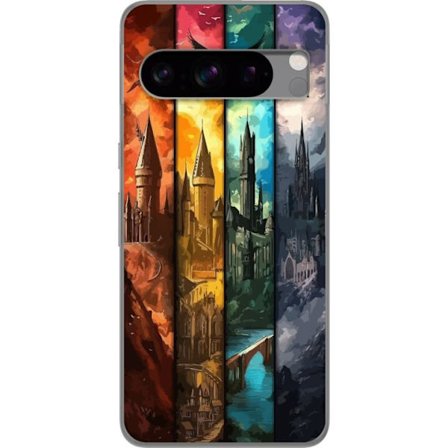 Kompatibel Mobilcover til Google Google Pixel 8 Pro Fire magiske slotte i forskellige elementfarver, episk fantasykunst med ild vand luft og mørke i