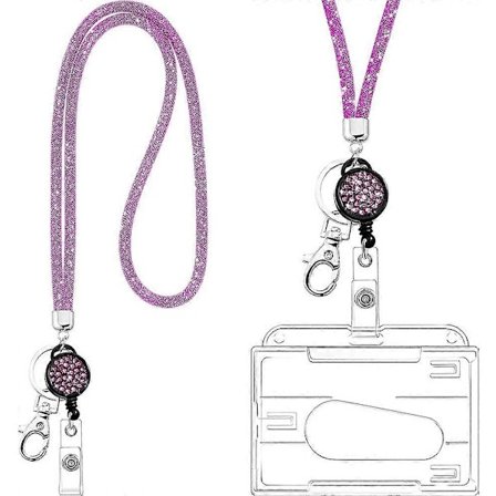 Krystal Lanyard Halskæde med Transparent ID-Kortholder og Nøglering. Bling