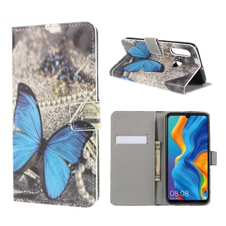 Butterfly läder Huawei P30 Lite fodral - Blå