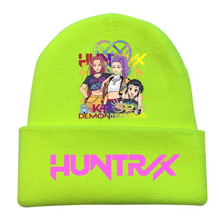 KPOP DEMON HUNTER omgivende strikket lue krøllete ull-lue trykt beanie utendørs kald lue voksen Fluorescent Yellow-10-FF-