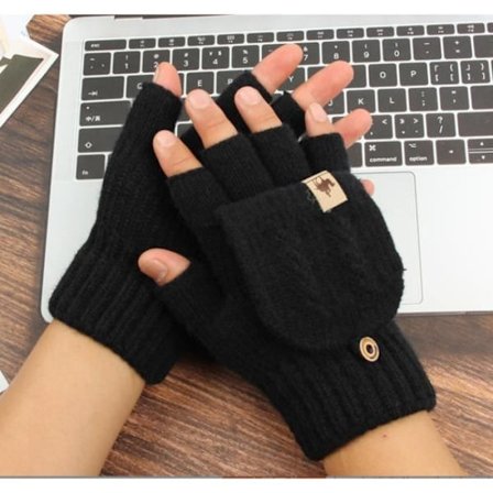 Vintervotter Konvertible Fingerløse Hansker Halvfinger Votter for Kvinner og Menn Stretch Strikk.