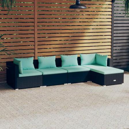 Vidaxl Loungegrupp För Trädgården Med Dynor 5 Delar Konstrotting Svart
