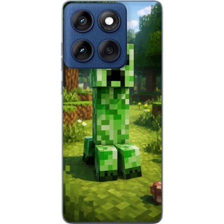 Kompatibelt Mobilskal till Motorola Motorola Edge 60 Block-baserad Creeper-figur i en grön pixell värld, ikonisk spelillustration för barnrum, game