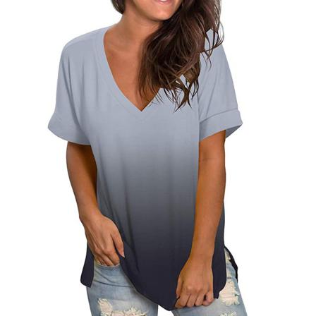 Kvinnlig Gradient T-shirt V-ringad Streetwear Kort Ärm Sommar