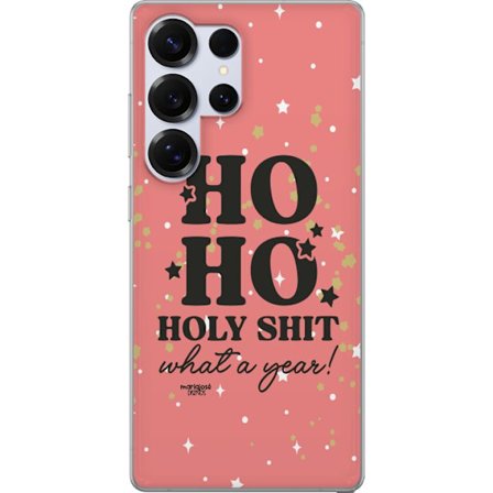 Kompatibelt Mobilskal till Samsung Samsung Galaxy S25 Ultra HO HO Holy Shit What a Year humorsitiskt rosa julmotiv med glitterstjärnor perfekt för t