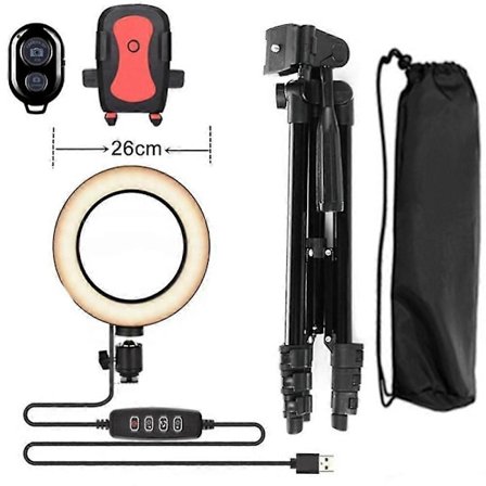 LED Ring Light, Telefonlampa Stativ med Bluetooth Fjärrkontroll för Smink/Livestream/Selfie/Fotografering, Kompatibel med de flesta Smartphones