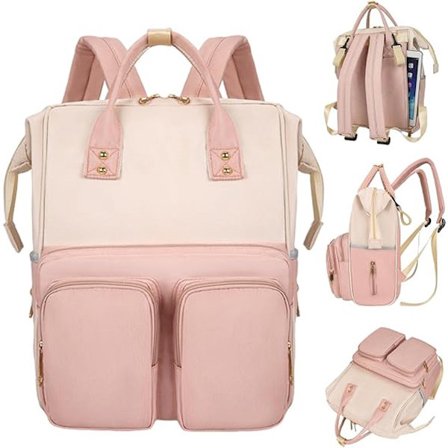 Pusletaske, Rygsæk til bleer, Ble-organisator, Pusletaske-rygsæk, Babyrygsæk-pusletaske, med flere lommer og håndtag, Pink, 26x16x38cm