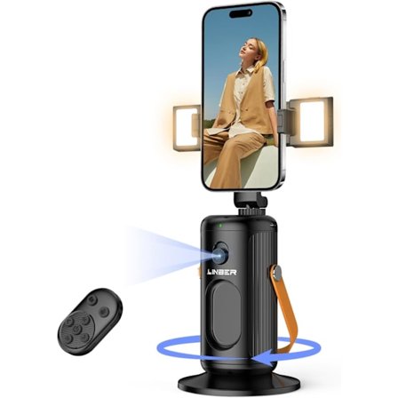 2025 Senaste Modell P08 Automatisk Ansiktsspårning Telefonhållare, Ingen APP, 360° Rotation Telefonspårning Gimbal med Avtagbar Fjärrkontroll & 2 