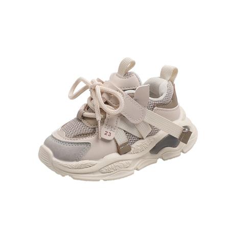Jenter Trendy Pustende Blonder Opp Mesh Sneakers, Barn Casual Utendørs Walking Sko Beige 28