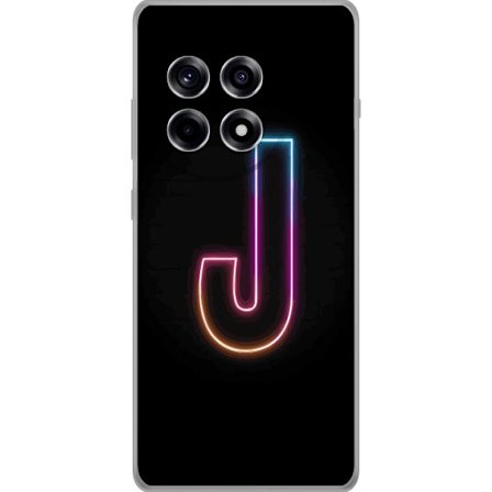 Kompatibel Mobilcover til OnePlus OnePlus 12R Minimalistisk neonbogstav J i farveskiftende lys mod sort baggrund