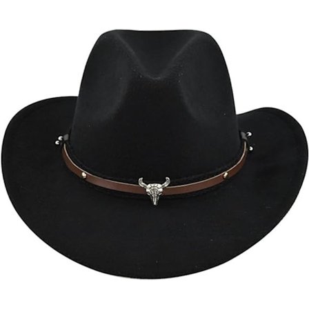 Hatt for menn, Western Cowboy med okseskalle, Retro Vintage Jazzhatt for kvinner, svart