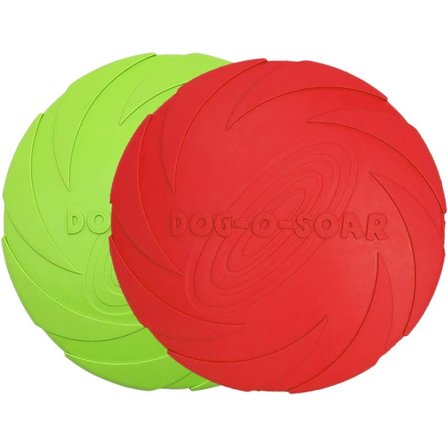 2-pakning 7" naturlig gummi hund frisbee for land og vann (grønn + rød)