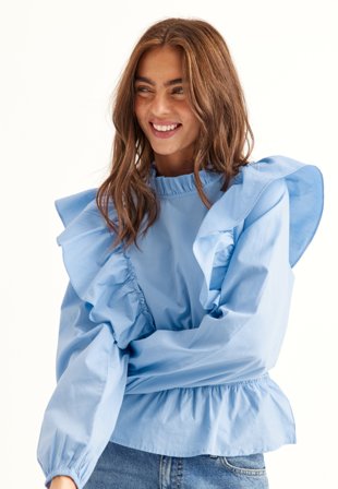 BUBBLEROOM - Cotton Frill Blouse - Blue