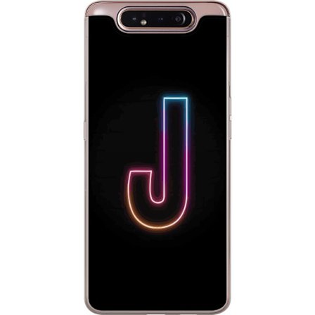 Kompatibelt Mobildeksel til Samsung Samsung Galaxy A80 Minimalistisk neonbokstav J i fargeskiftende lys mot svart bakgrunn