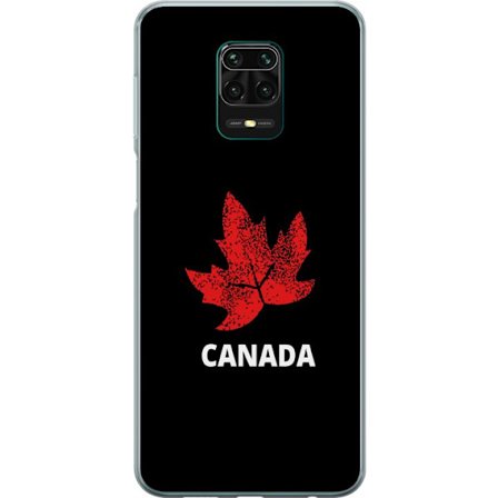 Kompatibelt Mobilskal till Xiaomi Xiaomi Redmi Note 9 Pro Grafisk lönnlövssymbol i rött mot svart bakgrund med tydlig Kanadareferens och minimalist