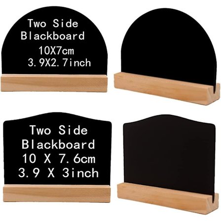 12 Pakke Mini Tavler med Stativ, Matskilt for Buffé, Bordnummer, Plasskort, Bryllup, Buffé, Små Tavler Tre Li