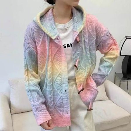 Syksyn Naisten Neulepusero 2022 Uusi Väri Solmuvärjätty Sateenkaari Neuletakki Naisten Talvi Löysä Pitkähihainen Neulottu Hupullinen Neuletakki