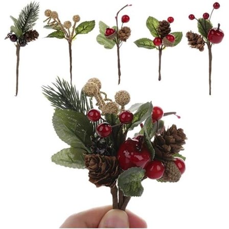 Kunstige furukvister, 30 stk. Julerøde bær, kongler, stilker, mini stimulerende røde bærgrener for juleblomsteroppsatser