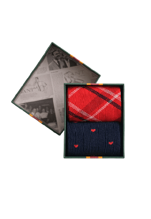 GANT Tvåpack rutiga och hjärtmönstrade strumpor i presentförpackning & strumpbyxor Dam Röd 39-41