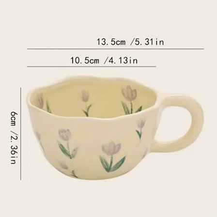 1 stk. 250 ml Kop Mælkeagtig Gul Håndmalet Uregelmæssig Krus, Tulipan Keramisk Kop