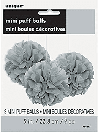 Pappers-puff mini silver 3-pack, 23 cm - Dukning & Dekoration - Kalaslagret.se
