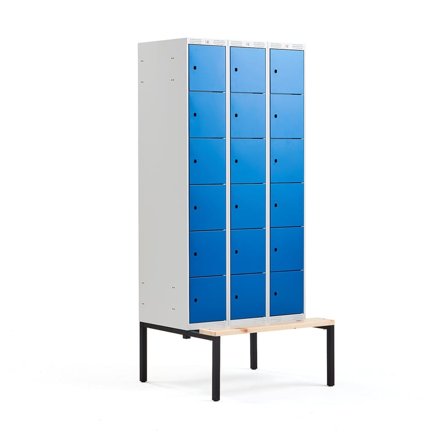 6 door locker CLASSIC, bench seat, 3 modules, 2120x900x550mm, blue