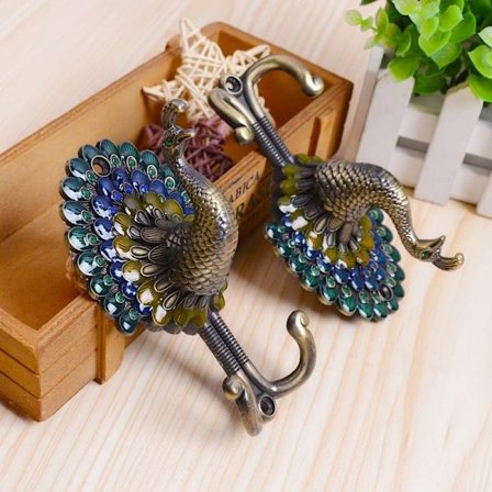 Krok, Vintage Påfågel Antik Hatt Väggkrok, Mässing Väggkrok